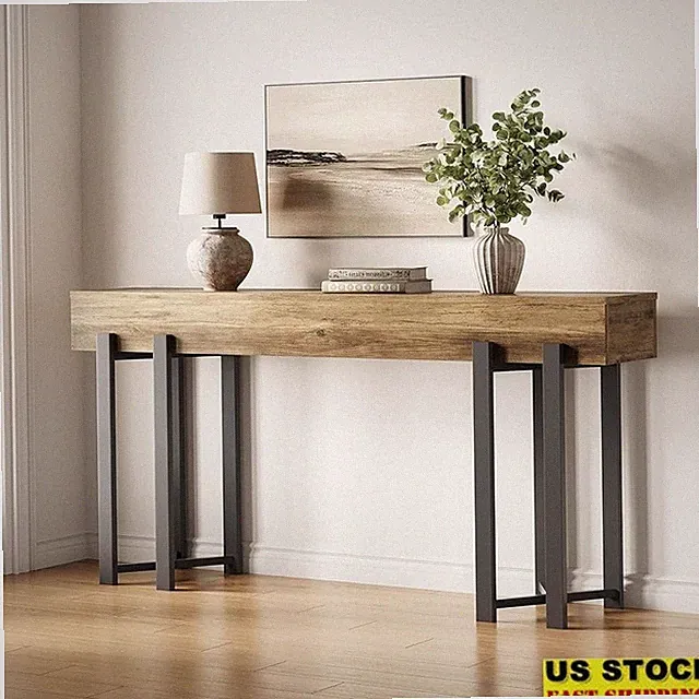 Industrial Console Table Metal Frame Entryway Storage Shelf Home Decor New