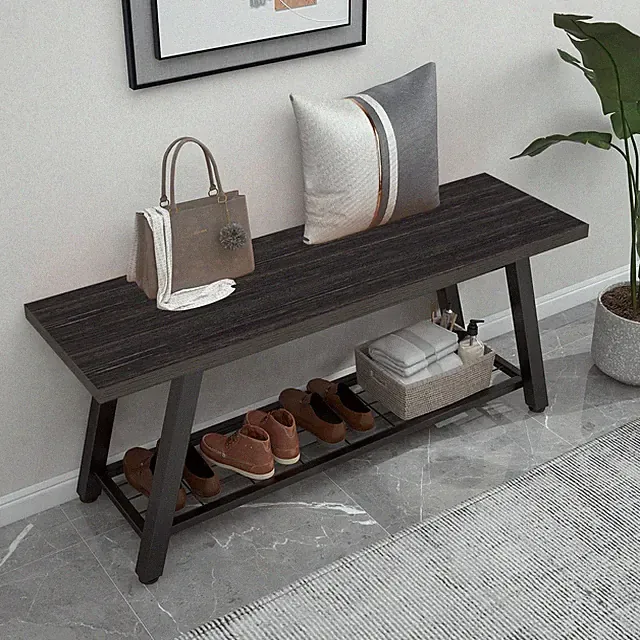 Industrial Entryway Bench Rustic Wood and Metal Storage Bench for Indoor Living