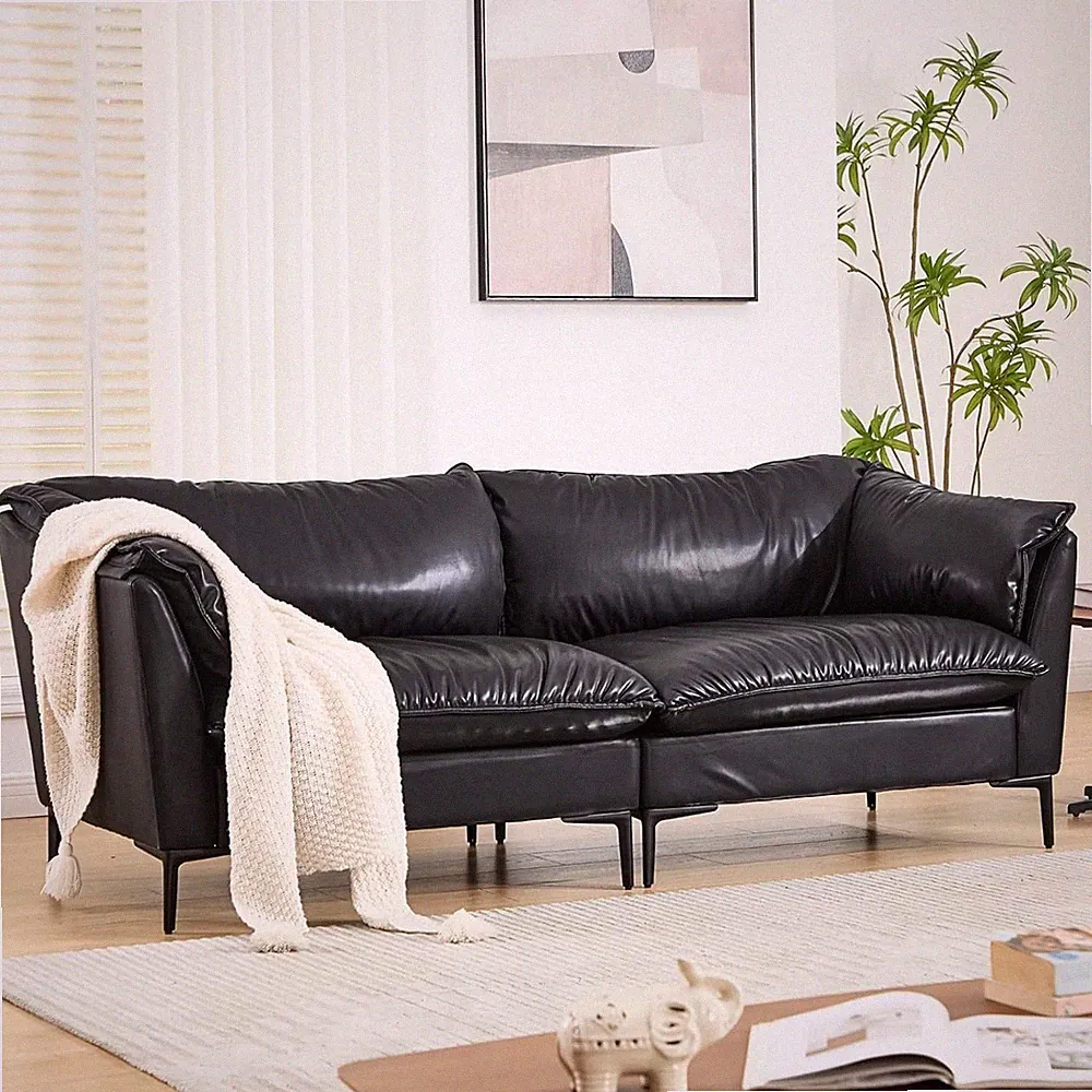 Industrial Modern 80" Loveseat Sofa with Removable Cover and Metal Legs, Black