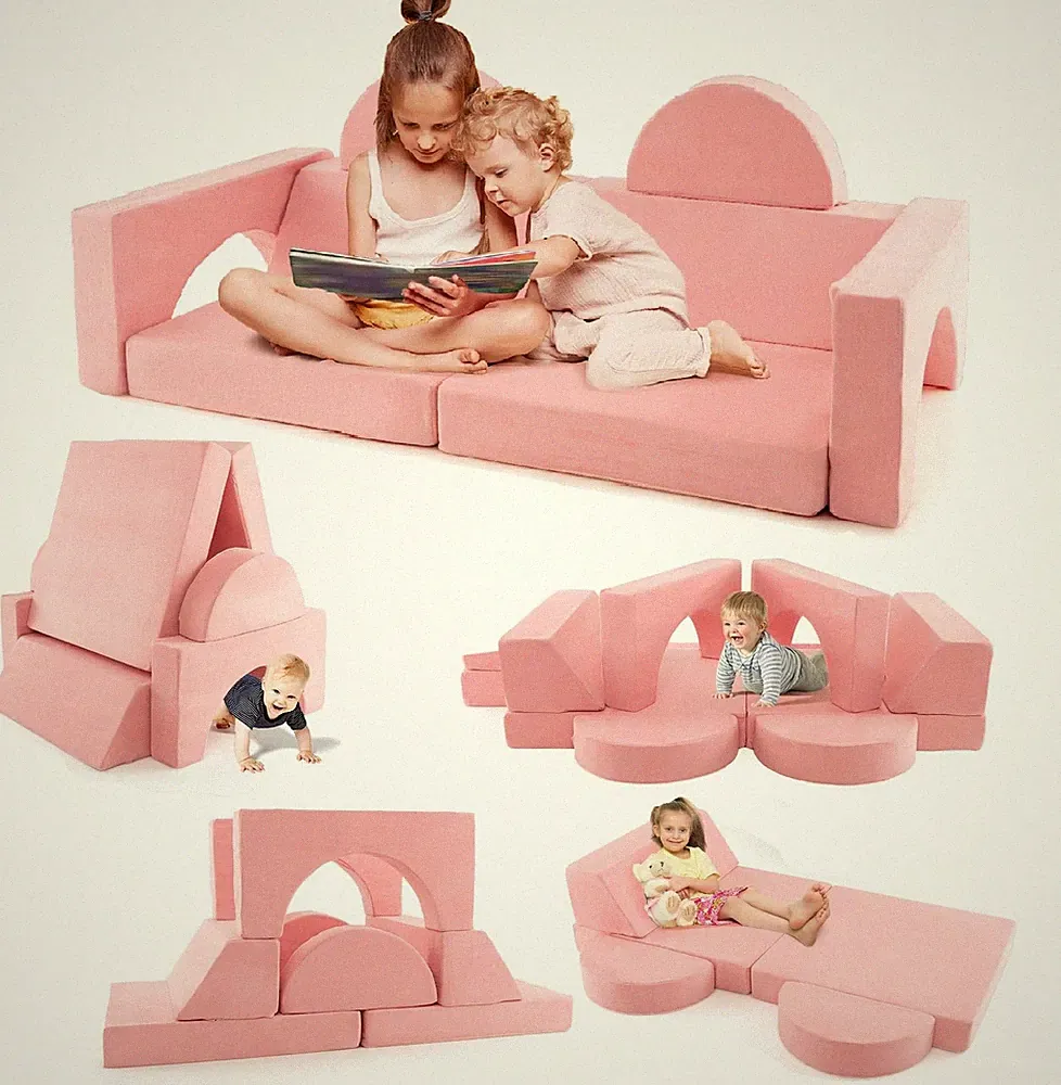 Infans Mondular Kids Play Couch 8Pcs Toddler Sectional Sofa Building Fort For