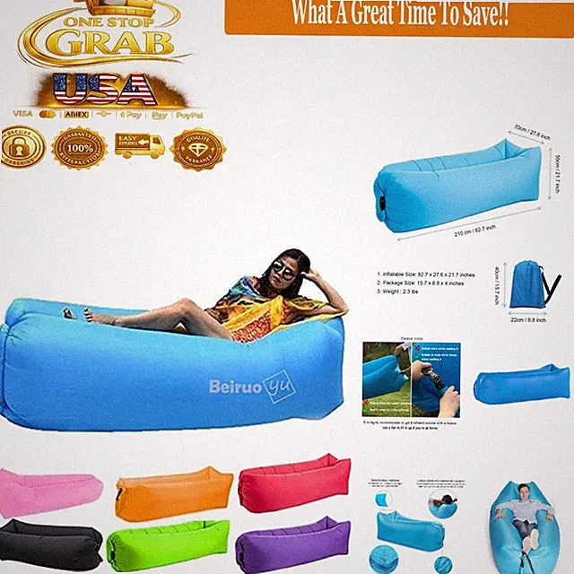 Inflatable Air Lounger Sofa Bed Camping Beach Lounge Blue 440lb Support