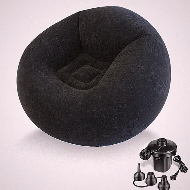 Inflatable Beanless Bean Bag Chair Lounge Sofa with Pump - Black