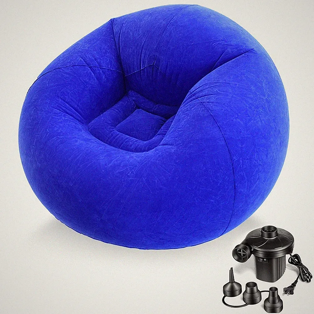 Inflatable Beanless Bean Bag Chair Lounge Sofa with Pump - Blue