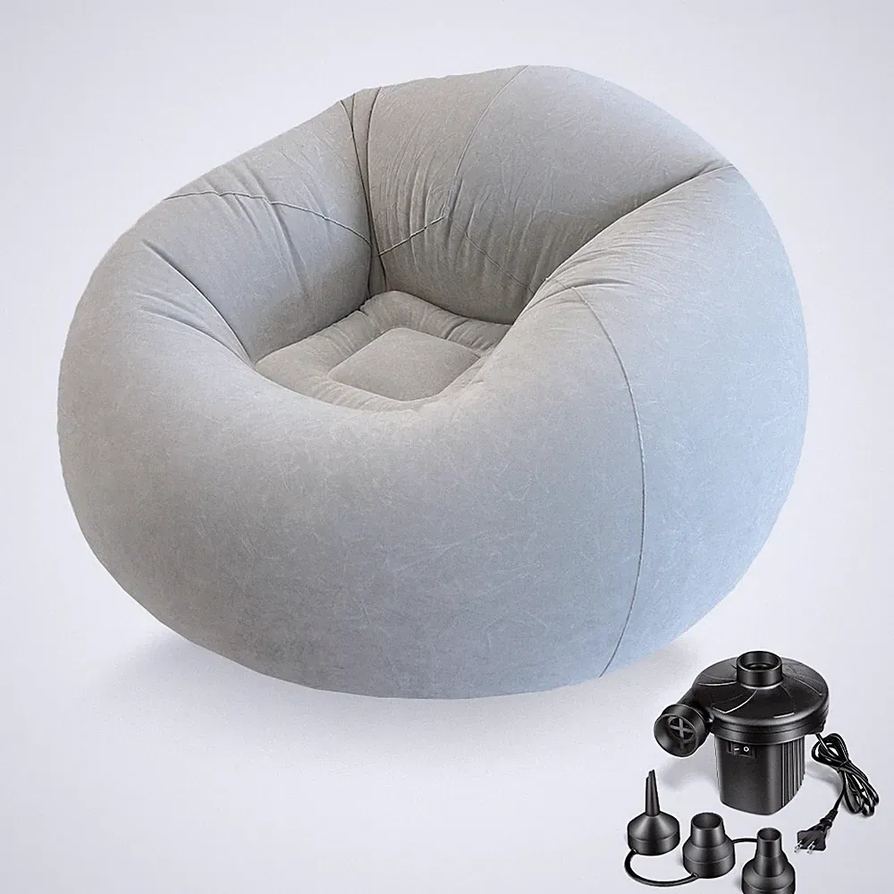 Inflatable Beanless Bean Bag Chair Lounge Sofa with Pump - Gray