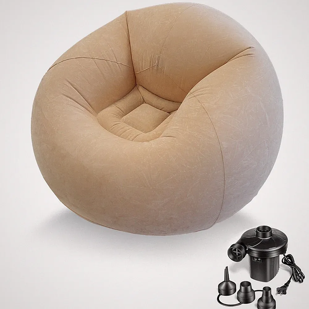 Inflatable Beanless Bean Bag Chair Lounge Sofa with Pump - Tan