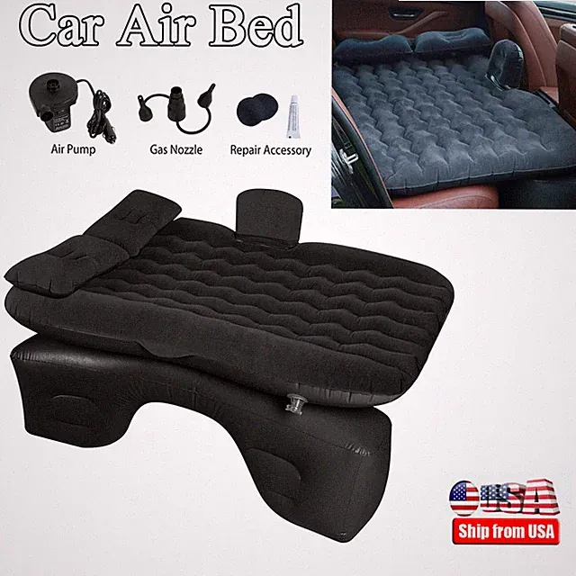 Inflatable Car Air Mattress Bed Black Flocked Seat Pads Sofa 55" L x 35" (W)