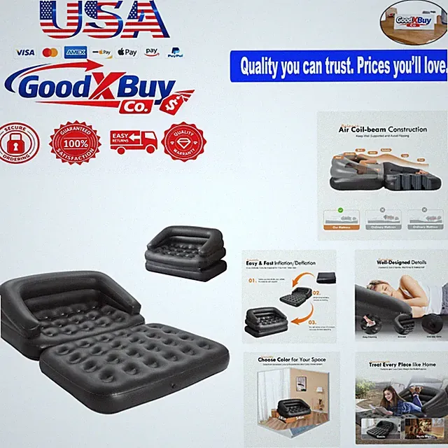 Inflatable Couch Air Mattress Full Size Outdoor Camping Bed Waterproof Foldab...