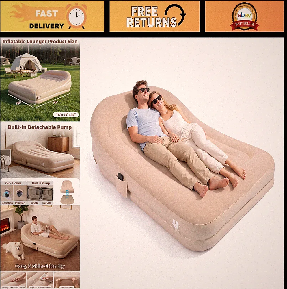 Inflatable Couch Air Sofa Bed with Pump - Portable Blow Up Lounger for Camping