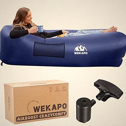 Inflatable Couch with Pump - Easiest Setup, Crazy Comfy & Ultralight - Blow