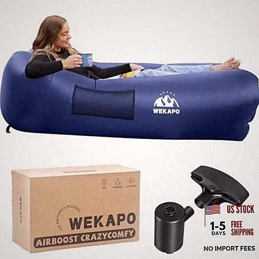 Inflatable Couch with Pump - Easiest Setup, Crazy Comfy & Ultralight - Navy
