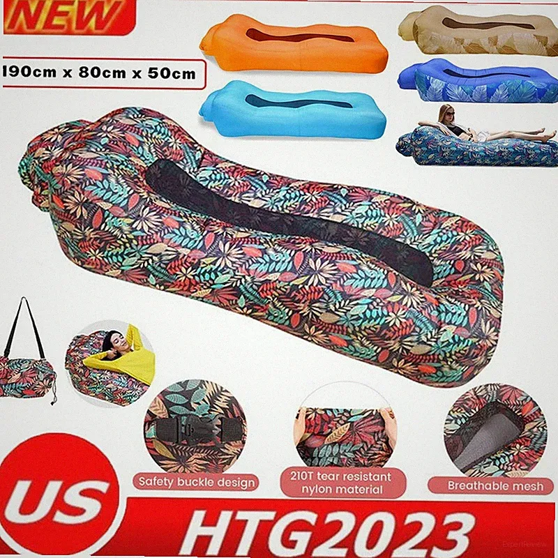 Inflatable Lounger Air Sofa Lazy Bed Travel Cammping Blow Up Beach Chair & Bag~