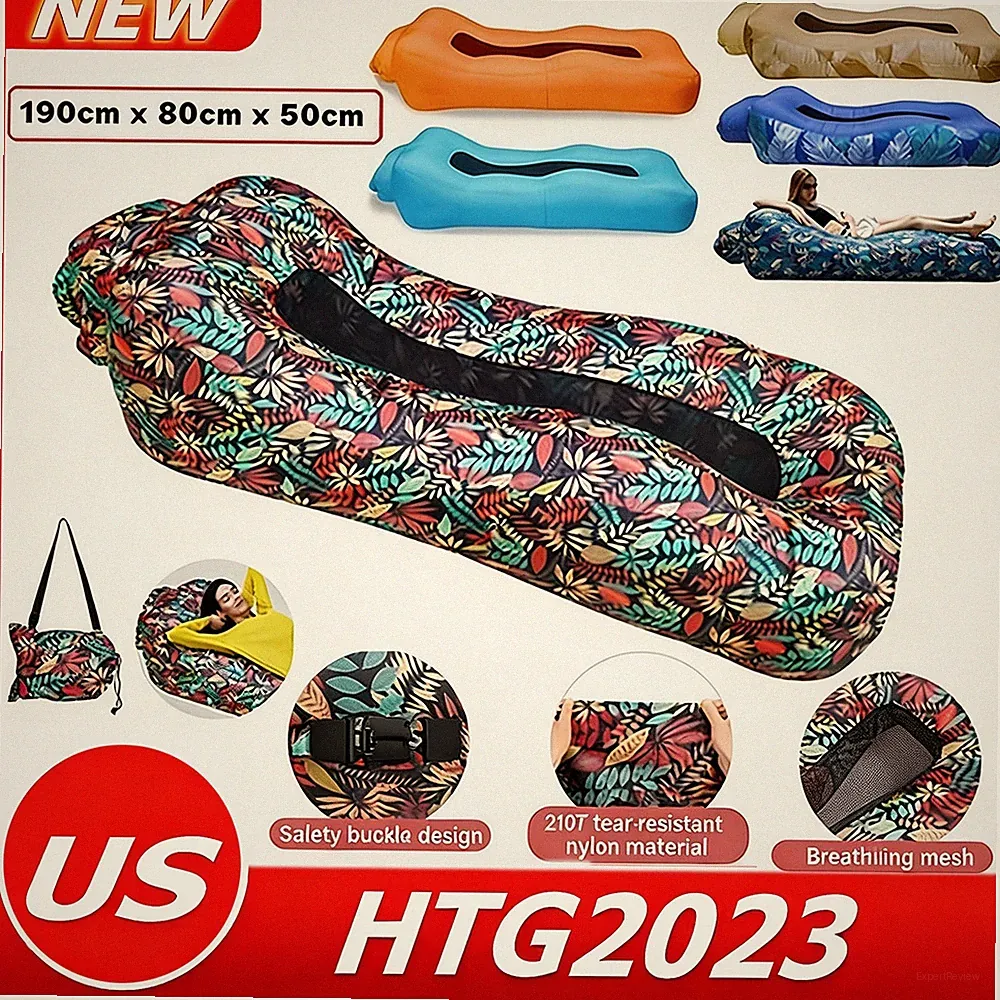 Inflatable Lounger Air Sofa Lazy Bed Travel Cammping Blow Up Beach Chair & Bag~