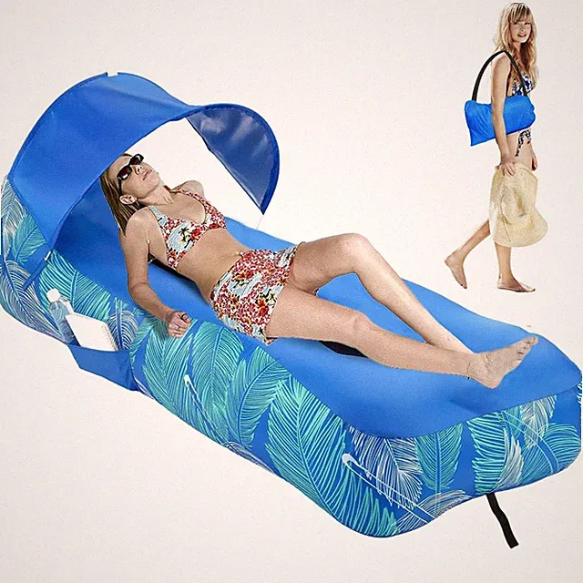Inflatable Lounger Air Sofa with Sunshade - Portable Waterproof Outdoor Couch...