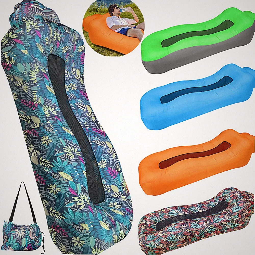 Inflatable Lounger Sofa Ergonomic Beach Bed Blow Up Camping Chair Air Sofa Couch