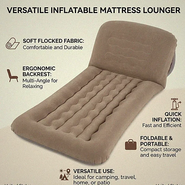 Inflatable Mattress 200x90cm Portable Air Mattress Multi-Position Recliner Sofa