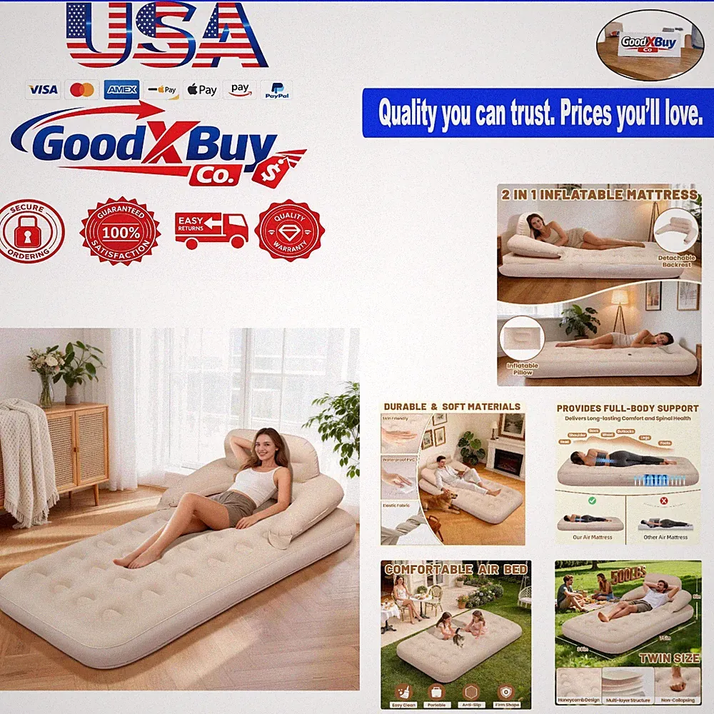 Inflatable Twin Size Sofa Bed with Detachable Backrest for Indoor & Outdoor U...