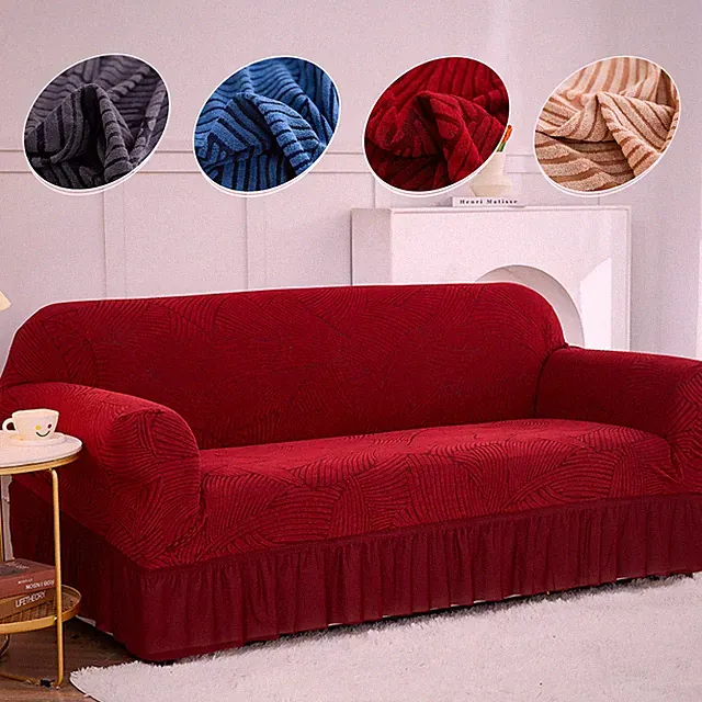 Interlaced Striped Sofa Cover 1/2/3/4 Seater Stretch Couch Protector with Skirt