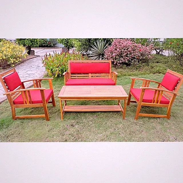 International Caravan Brisbane 4-Piece Wood Patio Conversation Set in Brown/Red