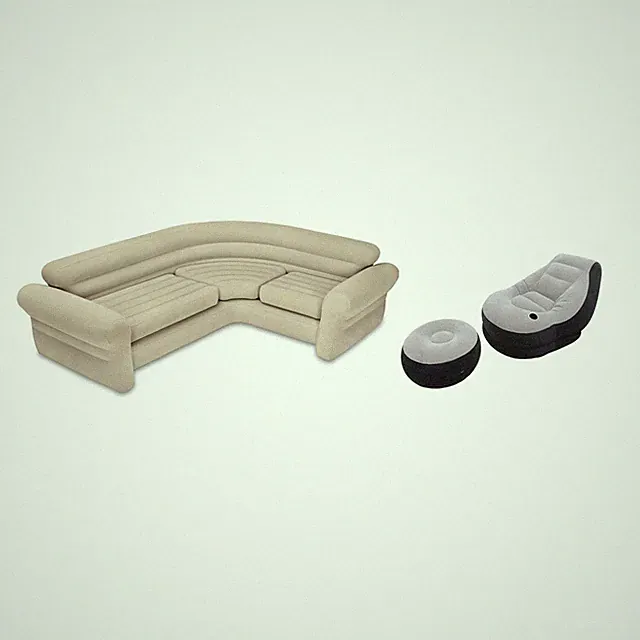 Intex Inflatable Corner Living Room Neutral Sectional Sofa & Lounge Chair Set