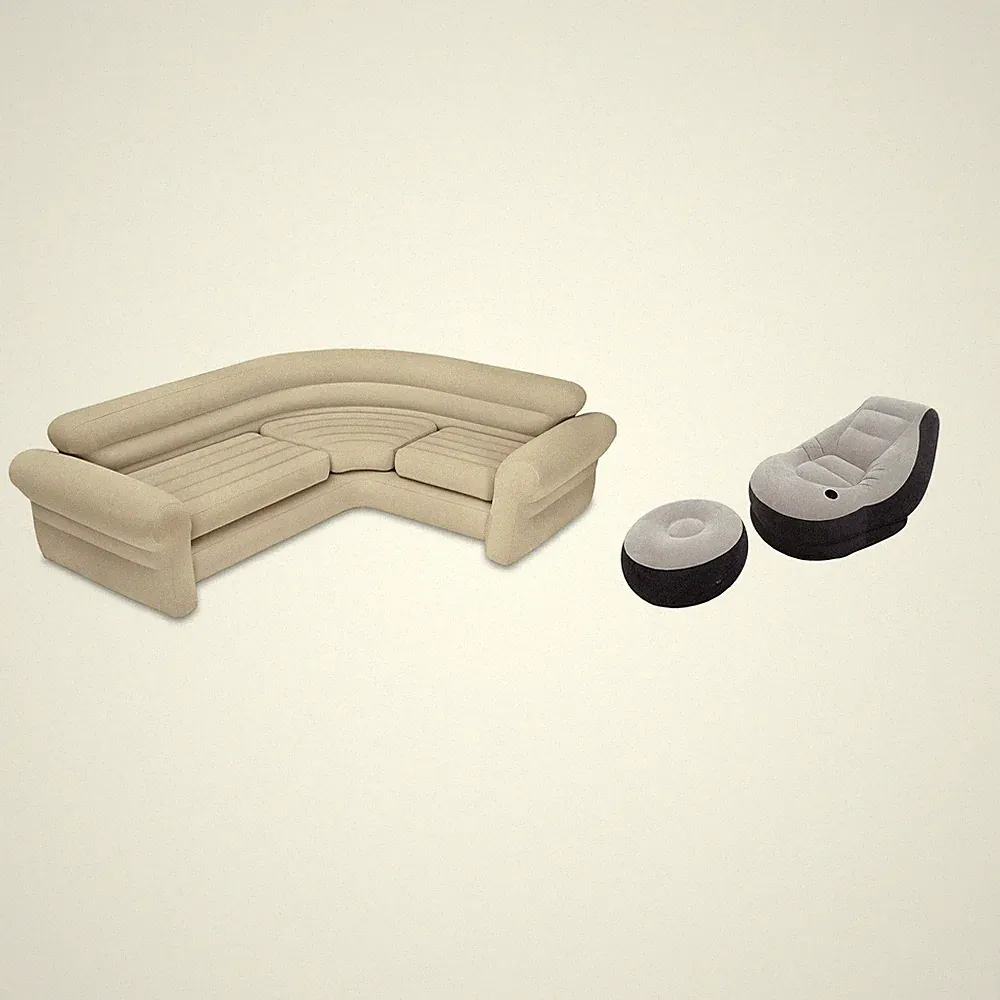 Intex Inflatable Corner Living Room Neutral Sectional Sofa & Lounge Chair Set