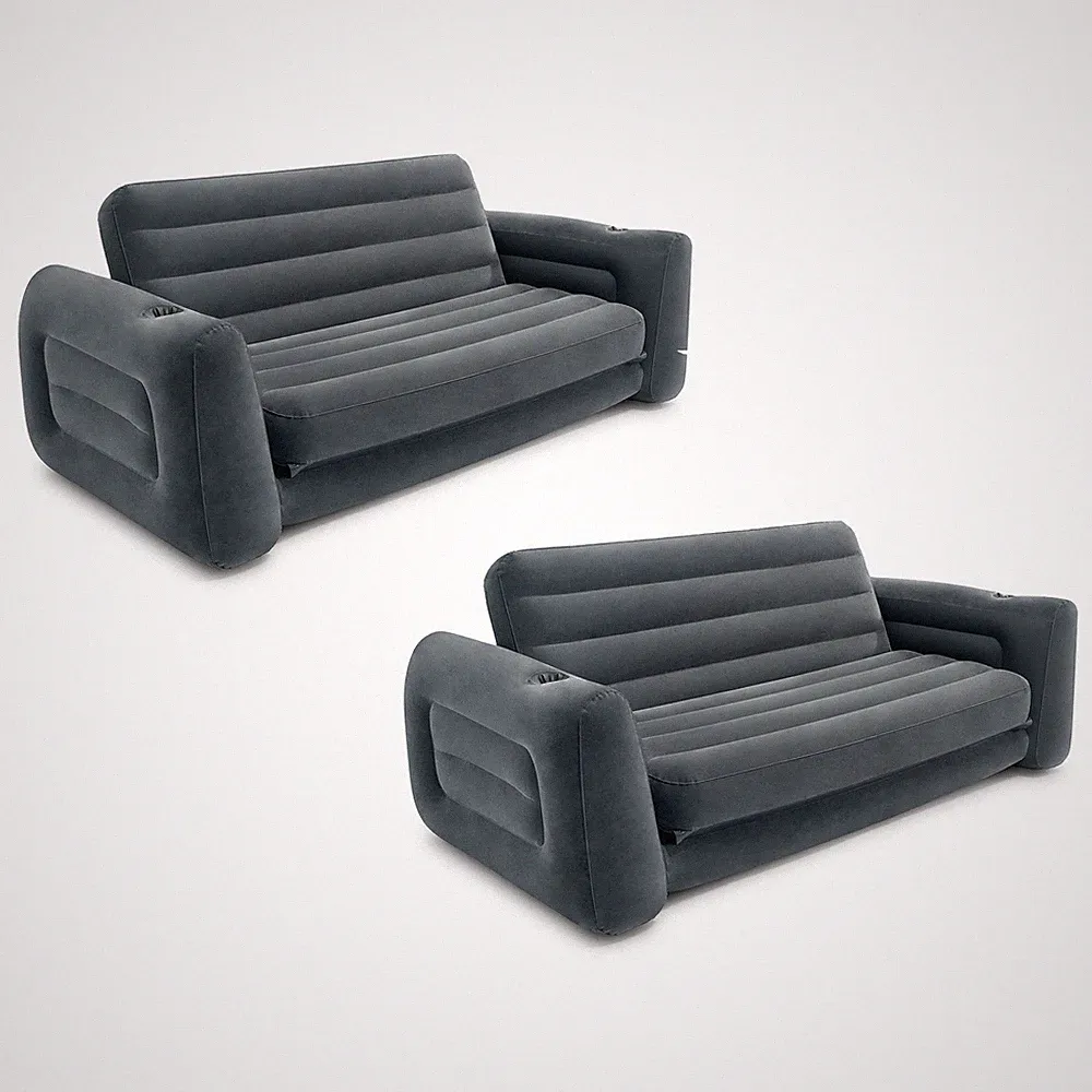 Intex Inflatable Pull-Out Sofa Bed Sleep Away Futon Couch, Queen, Gray (2 Pack)