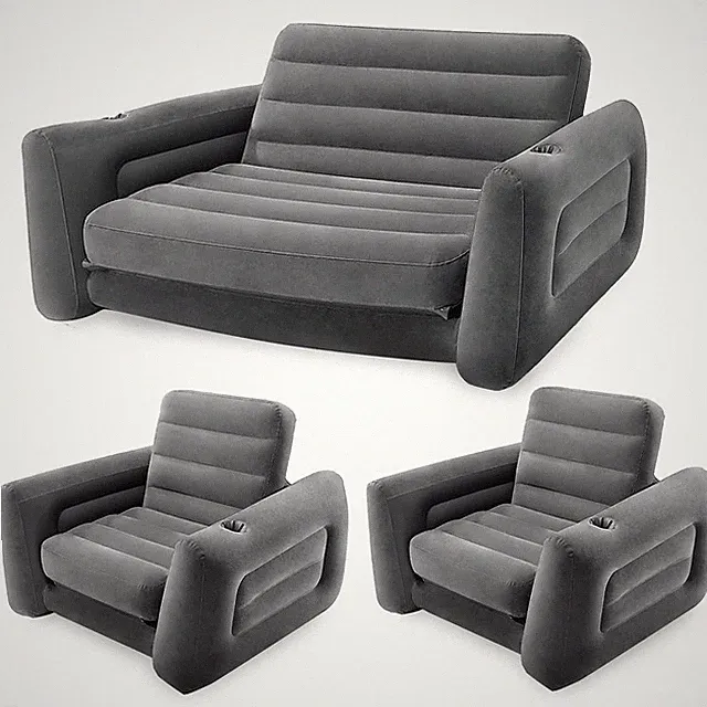 Intex Queen Size Inflatable Pull-Out Sofa Bed Couch and Chair Sleeper, Dark Gray