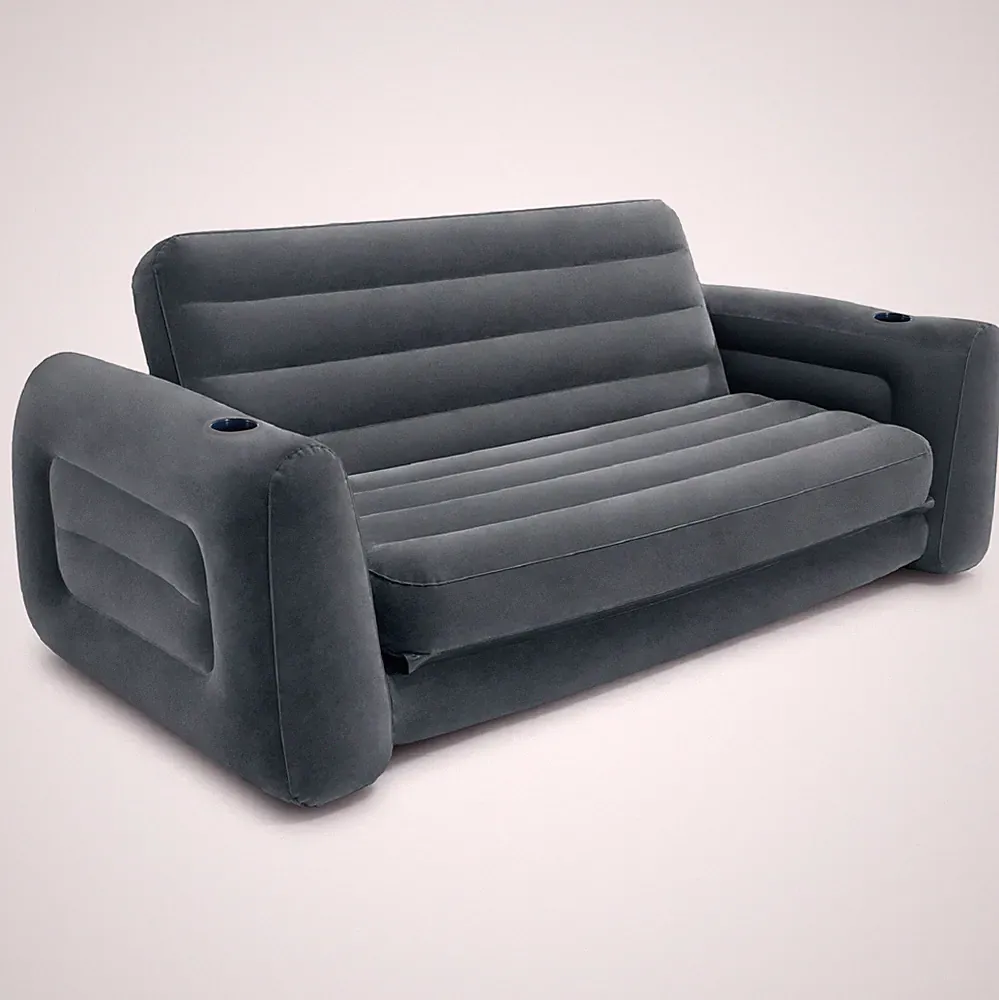 Intex Queen Size Inflatable Pull-Out Sofa Bed Sleep Away Futon Couch, Dark Gray