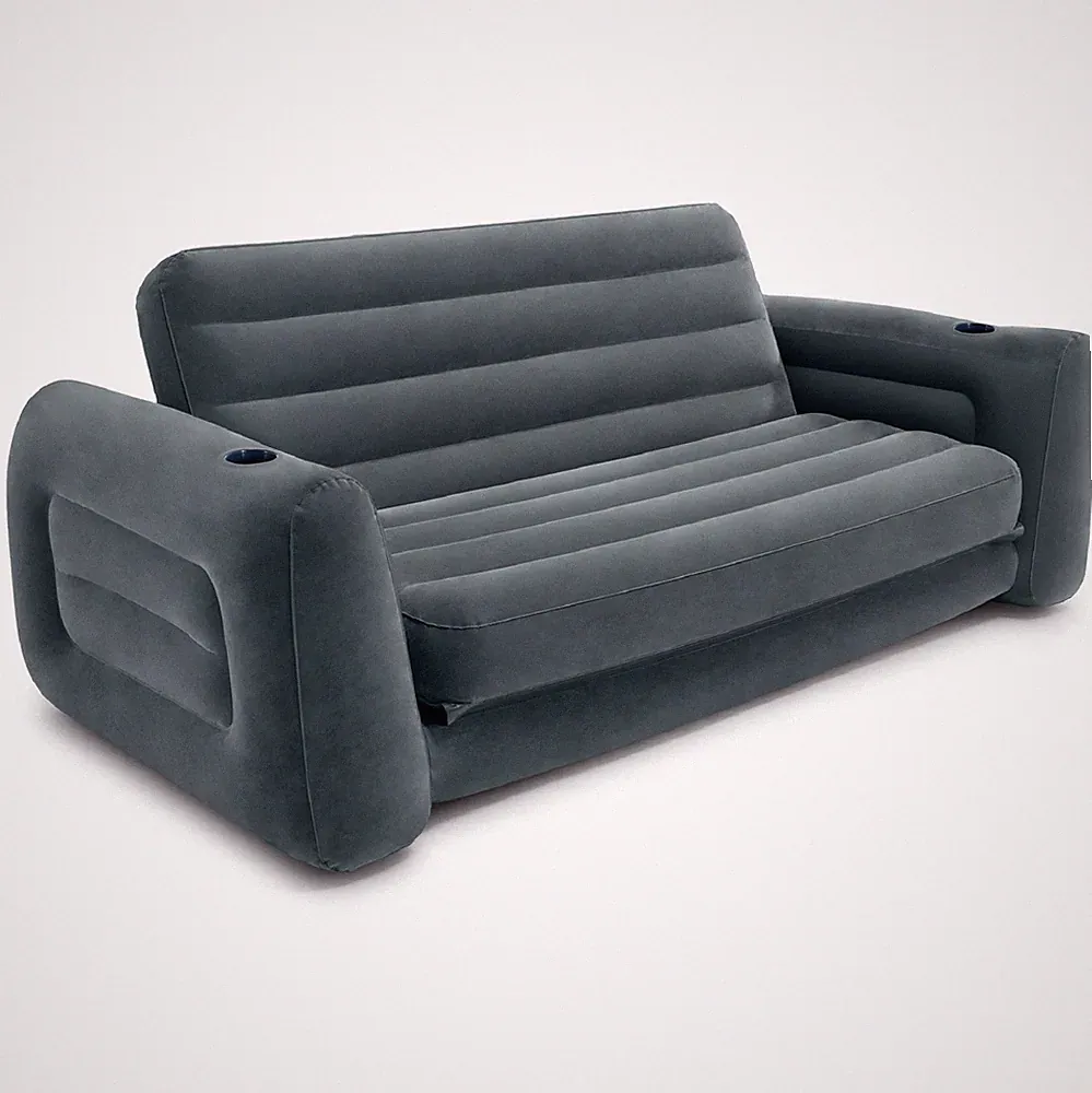 Intex Queen Size Inflatable Pull-Out Sofa Bed Sleep Away Futon Couch, Dark Gray