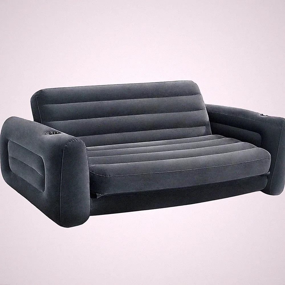 Intex Queen SZ Inflatable PullOut Sofa Bed Sleep Away Futon Couch Gray(Open Box)
