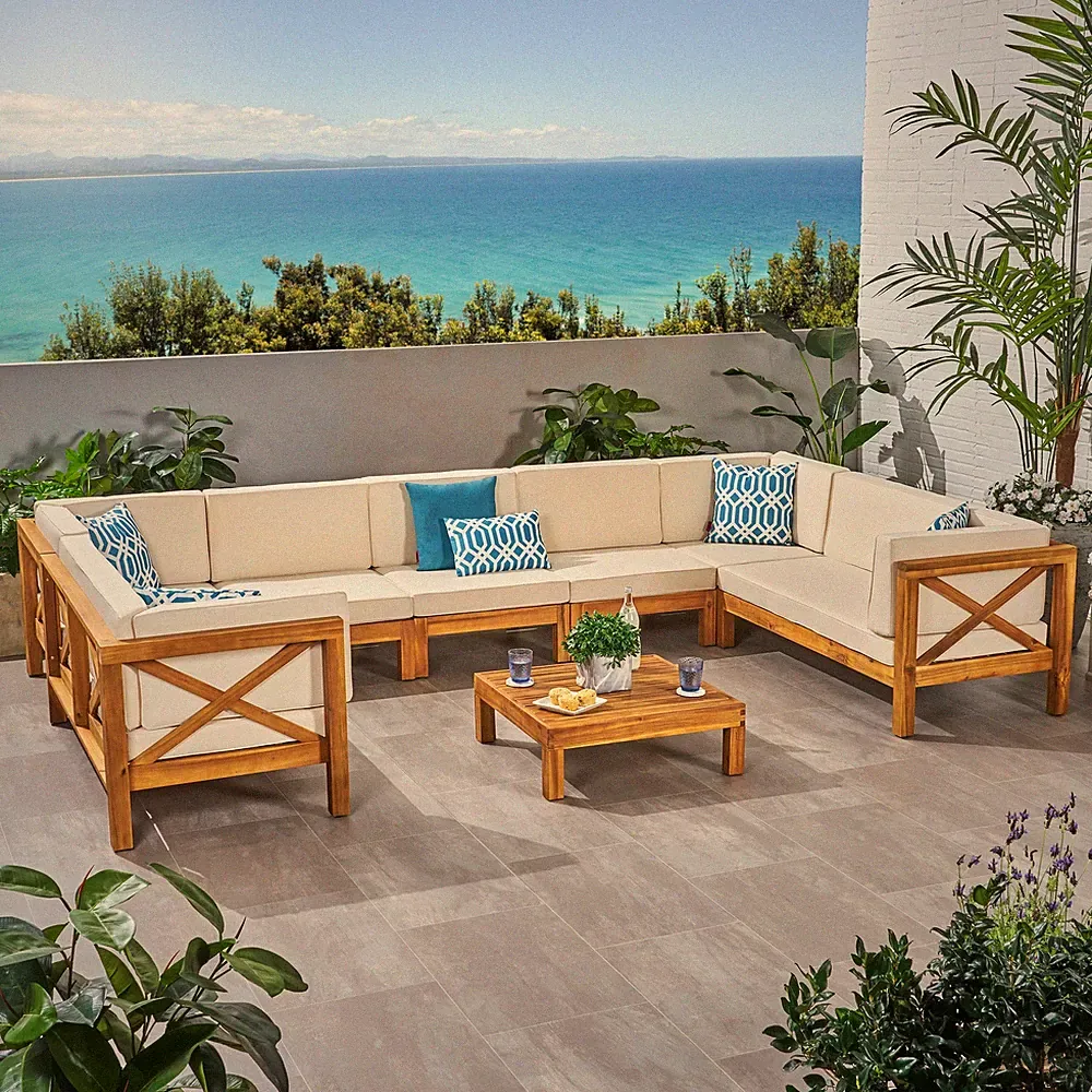 Isabella Outdoor 9 Seater Acacia Wood Sectional Sofa Set
