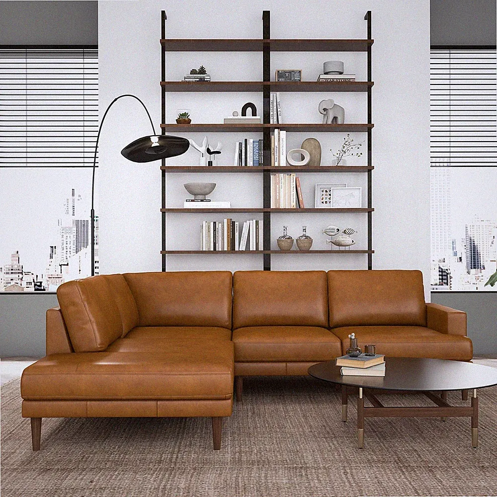 Italian Corbin Left-Facing Tan Leather Sectional Sofa
