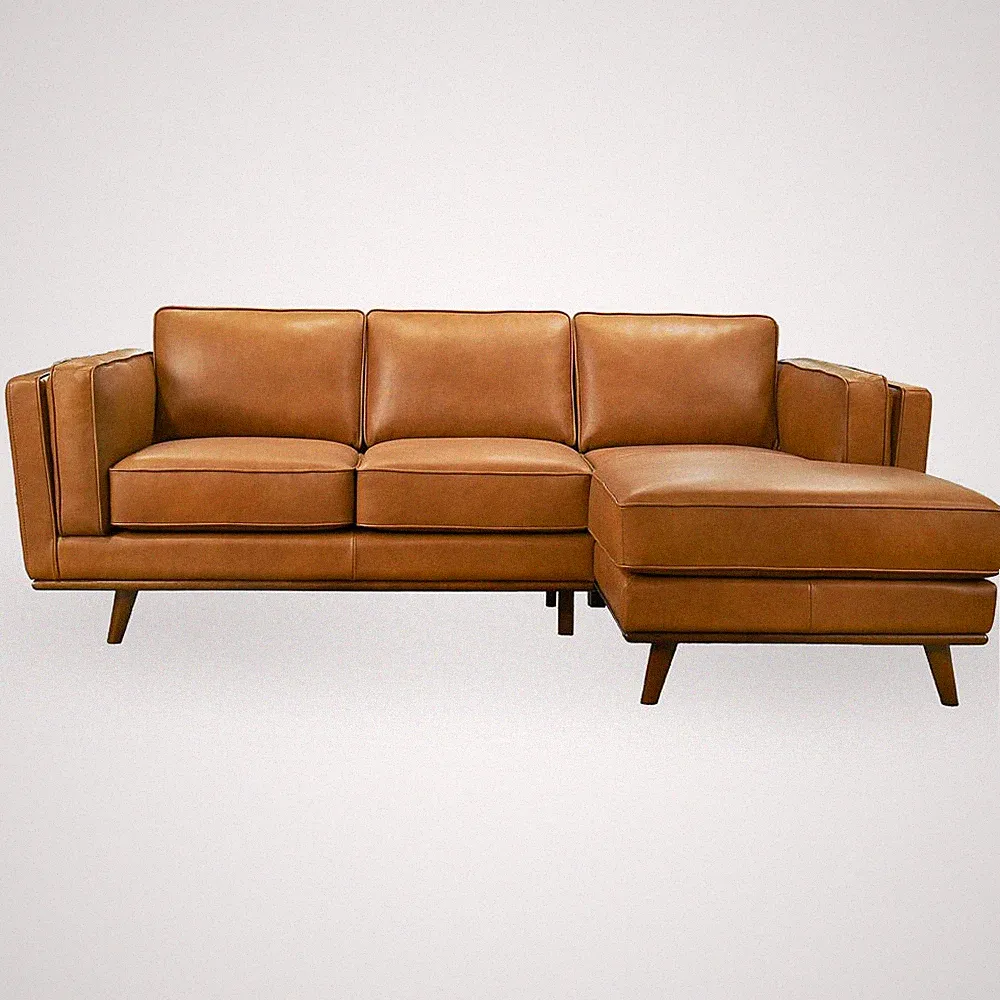 Italian Genuine Leather Sectional Right Facing Bown Color