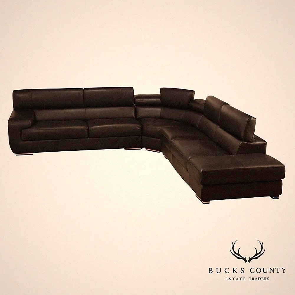 Italian Homes Contemporary Black Leather Sectional Sofa