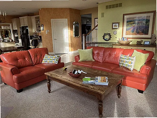 ITALIAN LEATHER Couch and Loveseat SET - Rich, deep reddish-orange