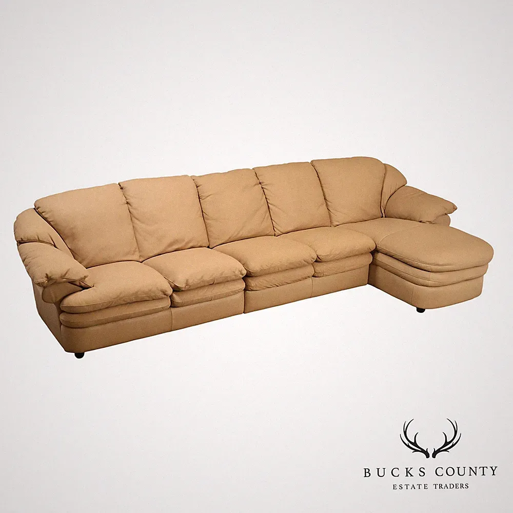 Italian Made Leather Sectional Sofa With Chaise