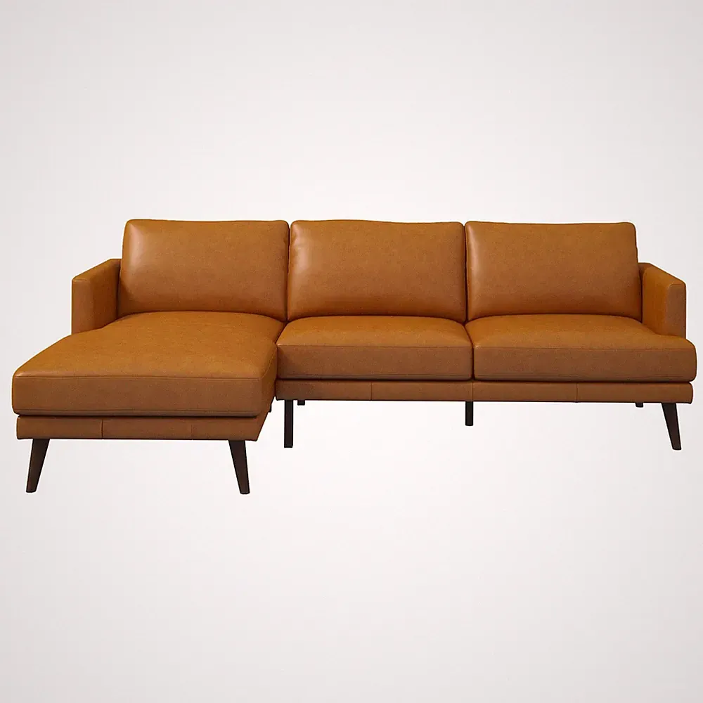 Italian Style Lore L-Shaped Genuine Leather Sectional In Tan Left Facing