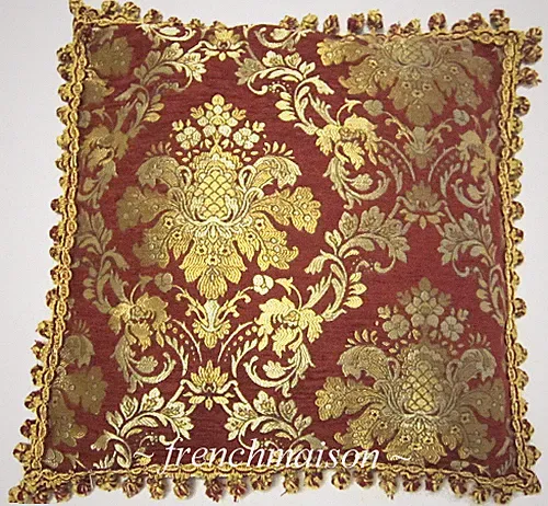 ITALIAN Venetian Sofa/Bed CUSHION/PILLOW CASE Jacquard Woven Red Gold Fringe New
