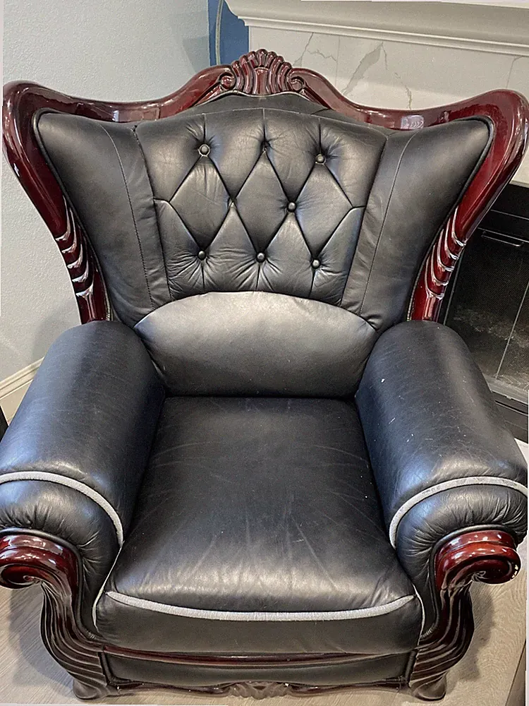 Italian Wooden & Leather Couch Set Of 2