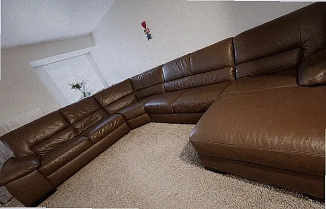 Italsofa Brown Leather Sectional Sofa, Solid, Pad Arm, Living Room