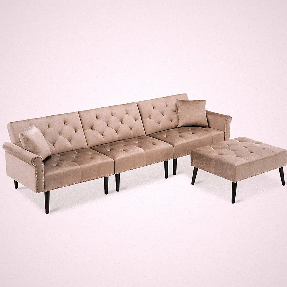 Ivinta Convertible Velvet Sofa with Ottoman Sectional Couch for Living Room