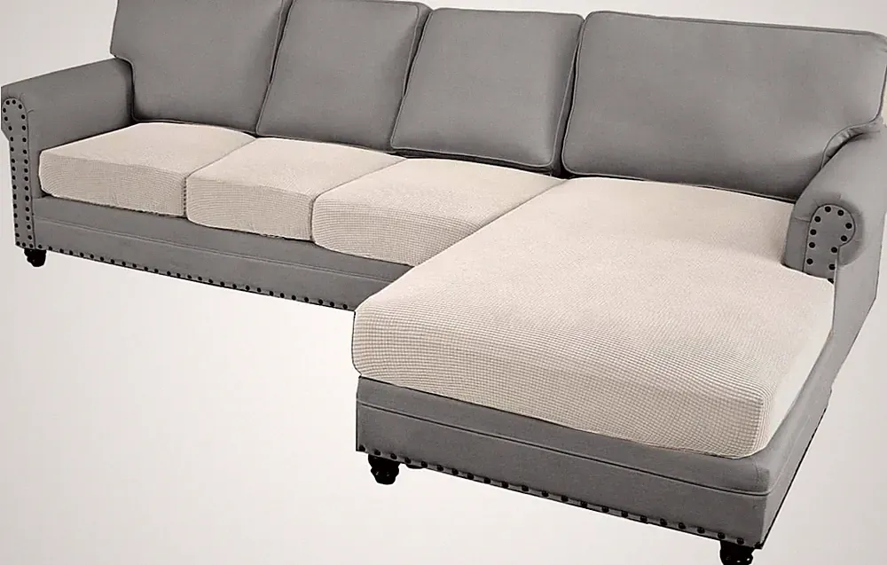 Ivory Sectional Couch Covers for L Shape Sofa - 4 Piece Cushion Set