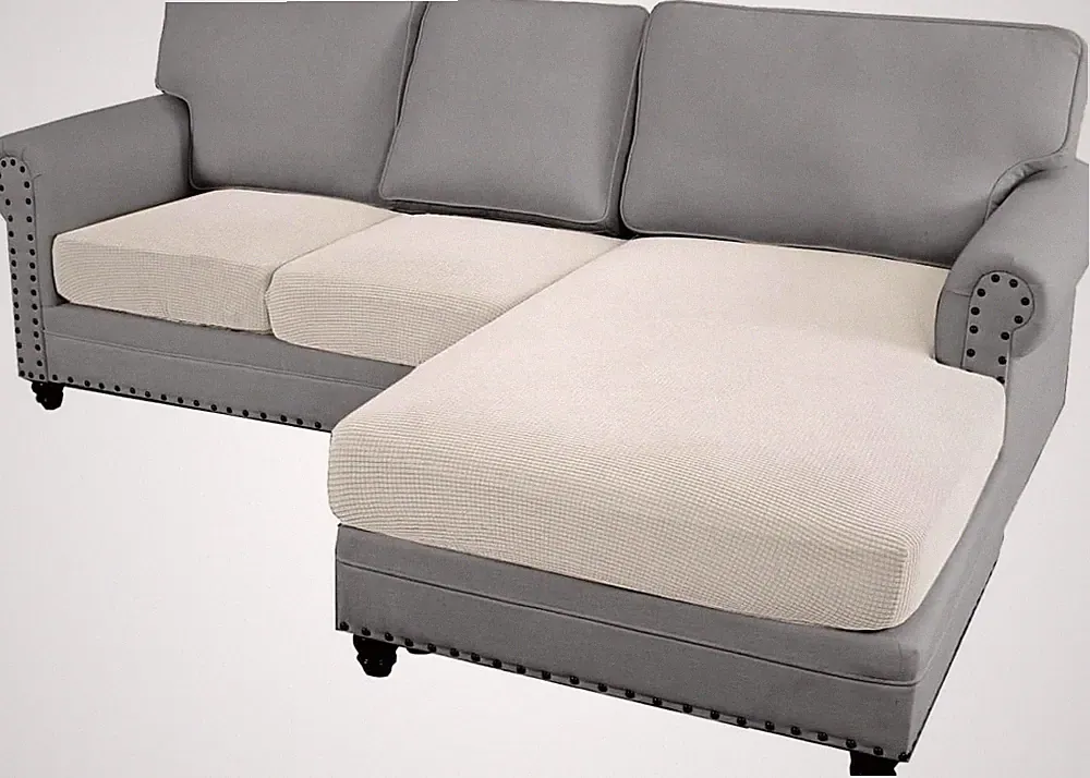 Ivory Sectional Couch Covers for L Shape Sofa & Chaise - 3 Piece Set