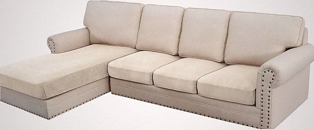 Ivory Striped Velvet Stretch Sectional Couch Covers - 4 Piece L Shape Set