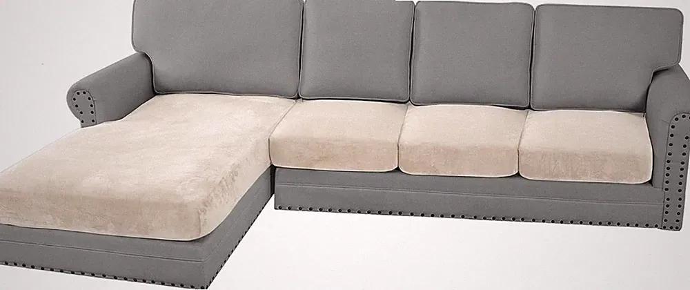Ivory Velvet Stretch Sectional Couch Covers - 4 Piece Set for L Shape Sofa