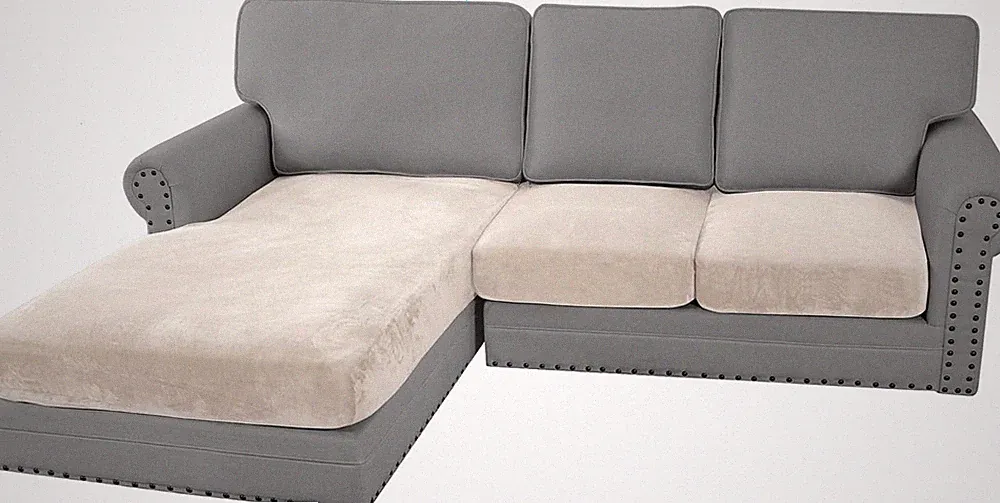 Ivory Velvet Stretch Sectional Couch Covers for L-Shaped Sofas - 3 Pieces
