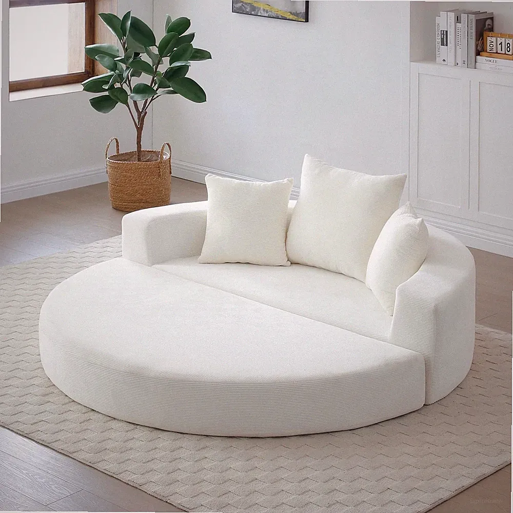 Ivory White Folding Sofa Bed with Pillows - Comfy Convertible Futon Couch