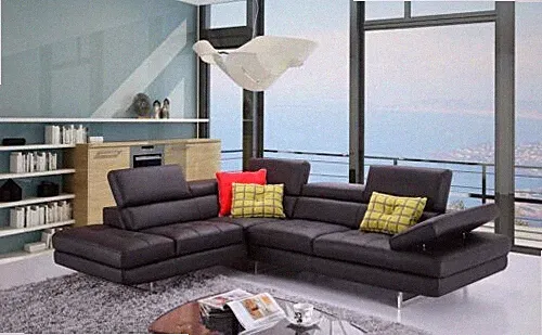 J&M furniture A761 ITALIAN THICK LEATHER BLACK TOP QUALITY SECTIONAL
