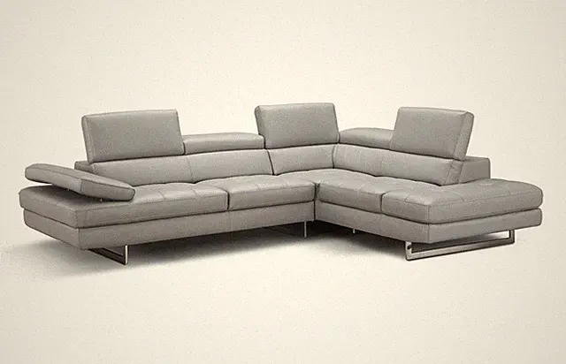 J&M Furniture Aurora Light Grey Right Facing Chaise Italian Leather Sectional