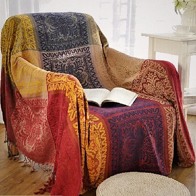 Jacquard Bohemian Tassel Blanket | Decorative Sofa Slipcover