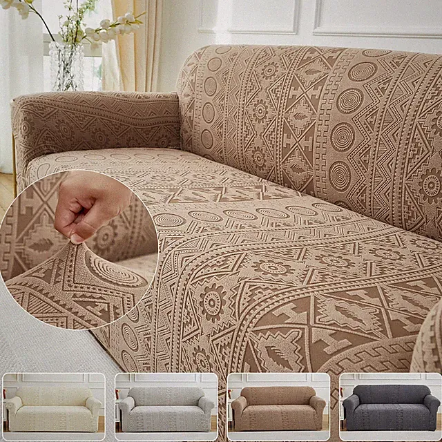 Jacquard Plush Sofa Slipcover Stretch Armchair Loveseat Couch Covers Boho Style
